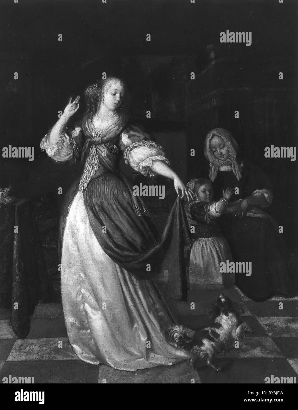 Signora giocando con un cane. Eglon van Der Neer; Olandese, 1634-1703. Data: 1655-1685. Dimensioni: 19 1/8 x 14 15/16 in. (48,5 x 38 cm). Olio su tela. Origine: Holland. Museo: Chicago Art Institute. Foto Stock