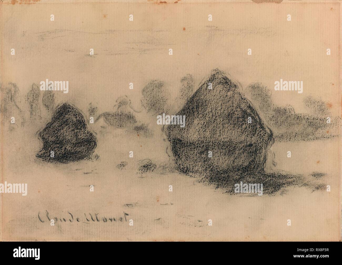Pile di frumento. Claude Monet; francese, 1840-1926. Data: 1891. Dimensioni: 182 × 254 mm (primario/secondario supporta). Gesso nero, con frottage e sconcertante, la crema di cui carta (scolorito a tan), stabilite sul cartone. Provenienza: Francia. Museo: Chicago Art Institute. Foto Stock