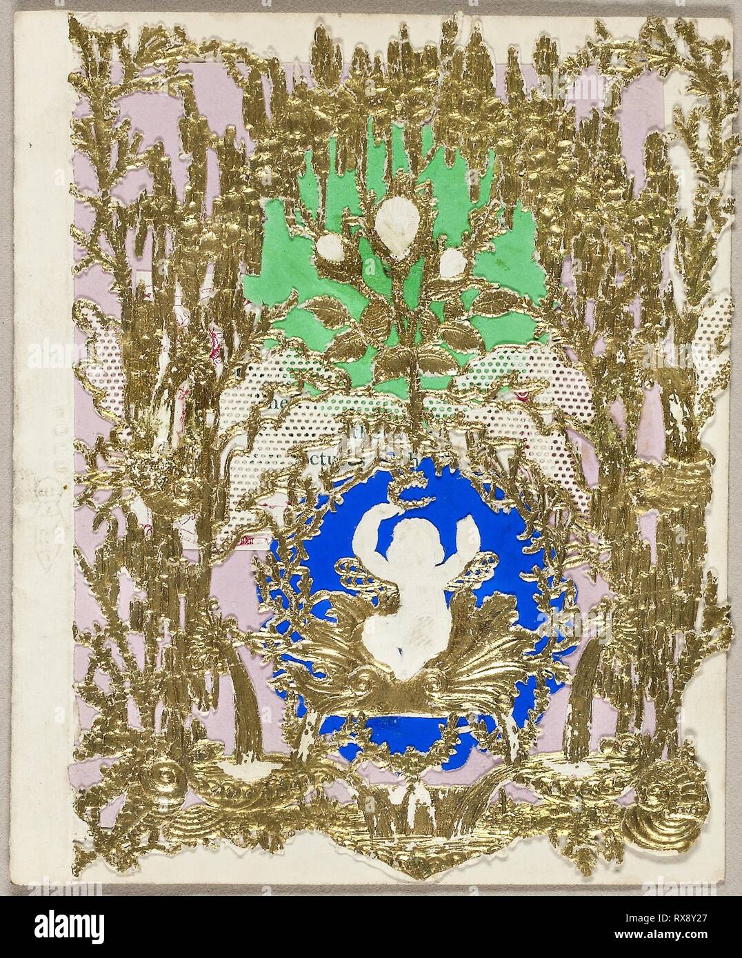 Untitled Valentine (Cupid intronizzata). Thomas legno; Inglese del XIX secolo. Data: 1860. Dimensioni: 90 x 74 mm (foglio piegato). Vernice dorata e collaged elementi sul taglio e goffrata (progettato) Ivory carta intessuta. Origine: Inghilterra. Museo: Chicago Art Institute. Foto Stock