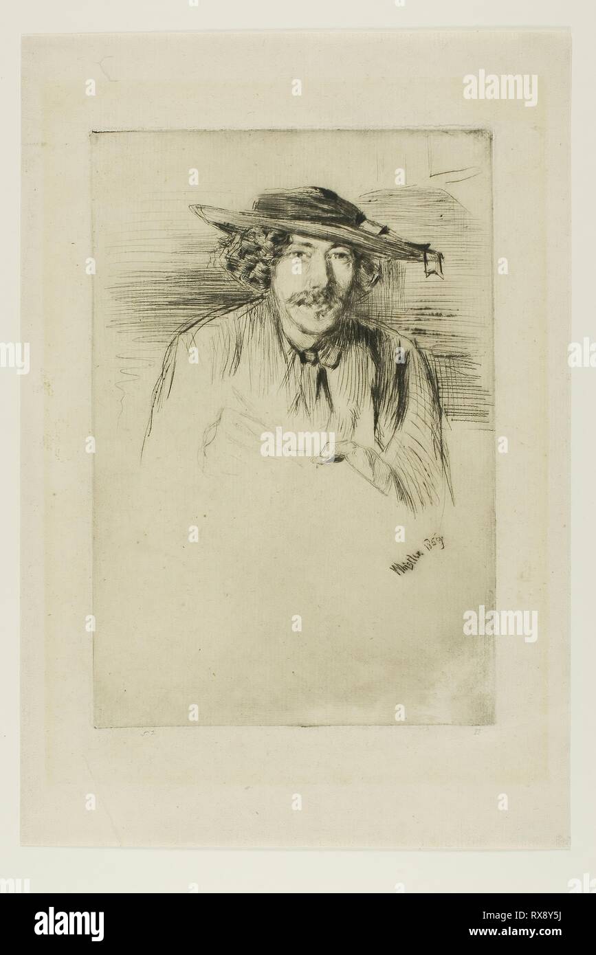 Whistler con un cappello. James McNeill Whistler; American, 1834-1903. Data: 1859. Dimensioni: 225 x 151 mm (piastra); 306 x 207 mm (foglio). Puntasecca in inchiostro nero sulla crema di latte di cui la carta scolorito a buff. Origine: Stati Uniti. Museo: Chicago Art Institute. Foto Stock