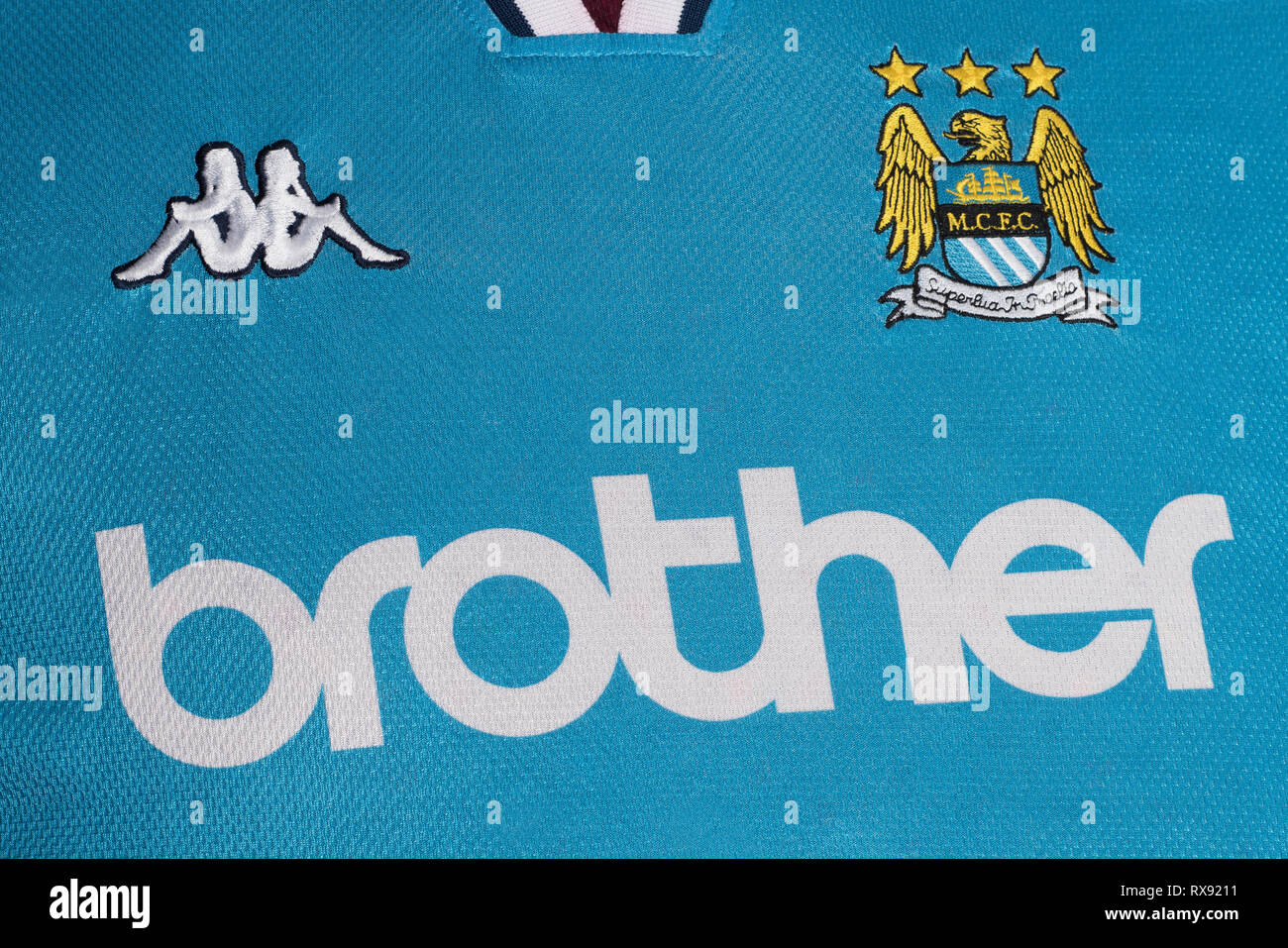 Chiusura del Manchester City home kit 1998/1999 Foto Stock
