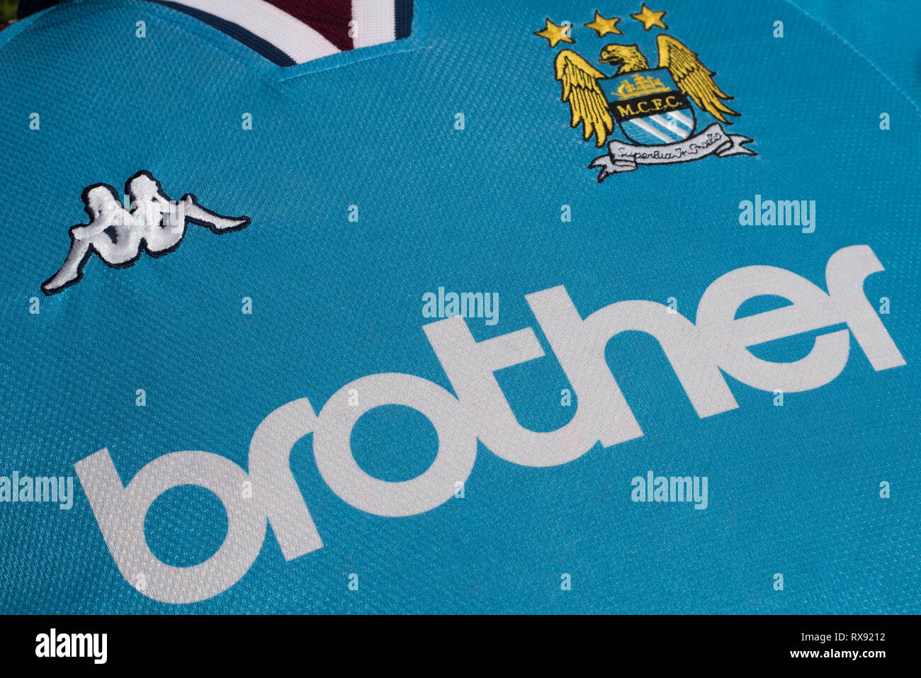 Chiusura del Manchester City home kit 1998/1999 Foto Stock