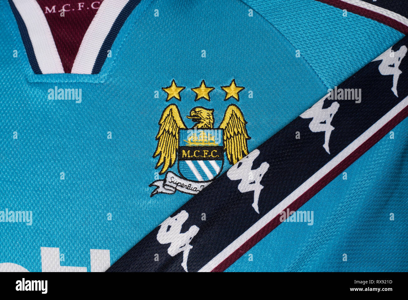 Chiusura del Manchester City home kit 1998/1999 Foto Stock