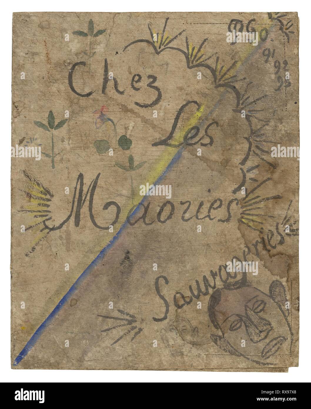 Chez les Maories: Sauvageries (a casa con i maori: Savage cose). Paul Gauguin; francese, 1848-1903. Data: 1893. Dimensioni: 328 × 265 mm (chiuso); 328 × 530 mm (aperto). Acquerello, con tracce di matita nera e grafite su tapa, parzialmente fissate sulla crema carta intessuta. Provenienza: Francia. Museo: Chicago Art Institute. Foto Stock