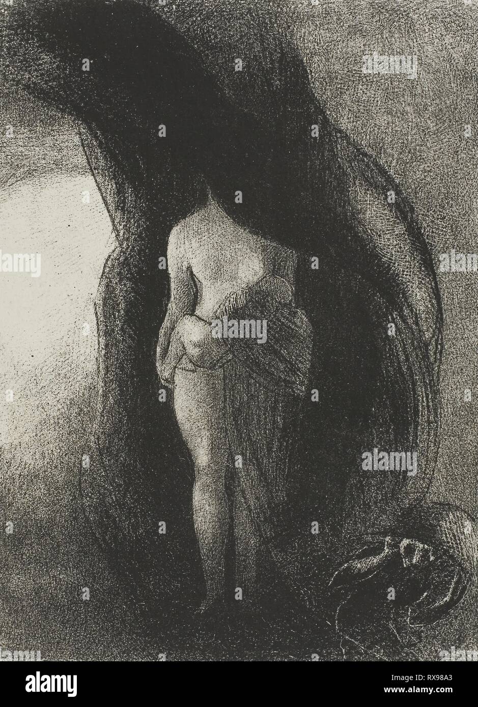 Io sono ancora il grande Isis! Nessuno ha mai sollevato il mio Velo! La mia prole è il sole!, la piastra 16 del 24. Odilon Redon; francese, 1840-1916. Data: 1896. Dimensioni: 281 × 204 mm (immagine/chine); 453 × 349 mm (foglio). Litografia in bianco e nero in crema carta Cina stabilite su avorio carta intessuta. Provenienza: Francia. Museo: Chicago Art Institute. Foto Stock