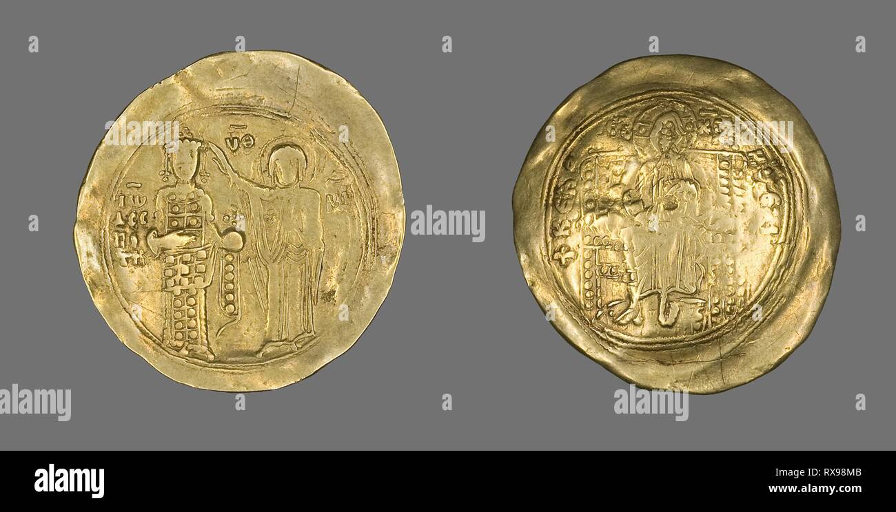 Hyperpyron (moneta) di Giovanni II Comneno. Bizantina. Data: 1118-1143. Dimensioni: diam. 3.2 cm; 4.14 g. Oro. Origine: Grecia. Museo: Chicago Art Institute. Foto Stock