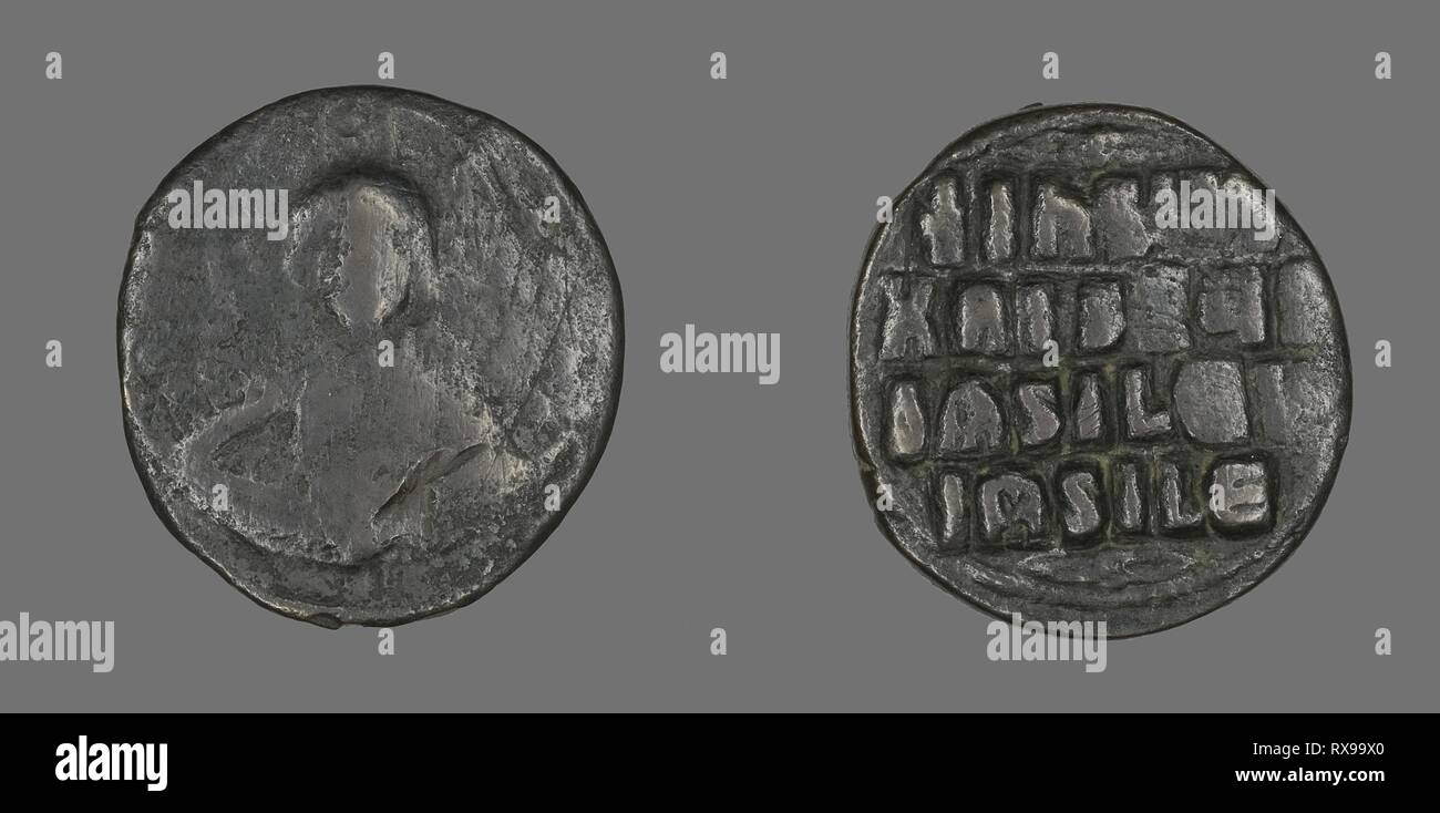 Anonimo Follis (moneta). Bizantina. Data: 976 D.C.-1028. Dimensioni: diam. 3 cm; 12.16 g. Bronzo. Origine: Istanbul. Museo: Chicago Art Institute. Foto Stock