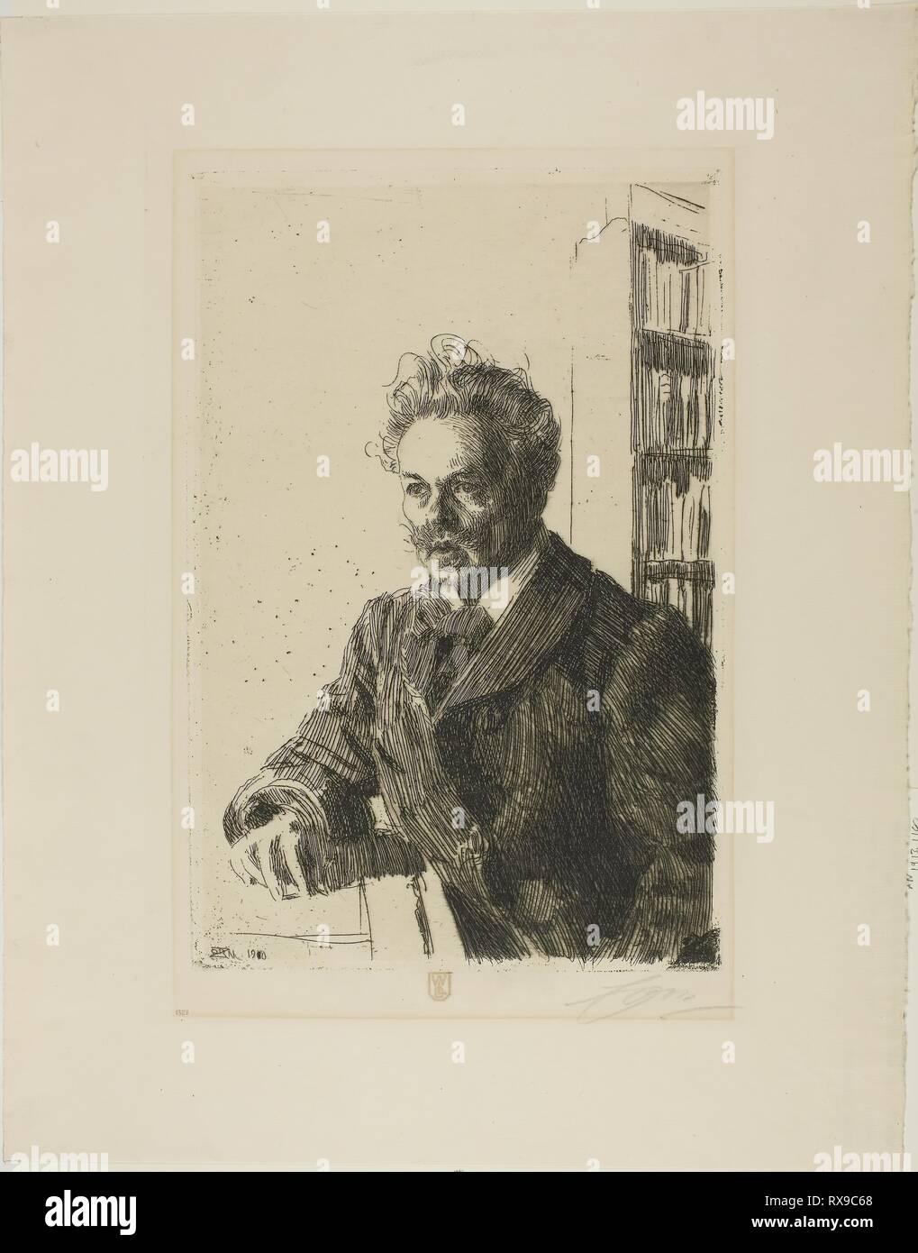 August Strindberg. Anders Zorn; Svedese, 1860-1920. Data: 1910. Dimensioni: 289 x 189 mm (nell'immagine); 298 x 199 mm (piastra); 430 x 340 mm (foglio). Incisione su avorio di cui la carta. Origine: Svezia. Museo: Chicago Art Institute. Autore: Anders Zorn. Anders Leonard Zorn. Foto Stock