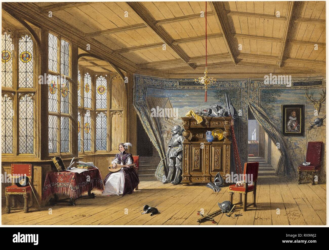 Camera che conduce alla cappella, Knowle, Kent. Joseph Nash; Inglese, 1808-1878. Data: 1869. Dimensioni: 336 × 487 mm. Acquarello e tempera, con tocchi di pennello e inchiostro nero, intensificato con gouache bianco, su grafite sulla crema carta intessuta. Origine: Inghilterra. Museo: Chicago Art Institute. Foto Stock