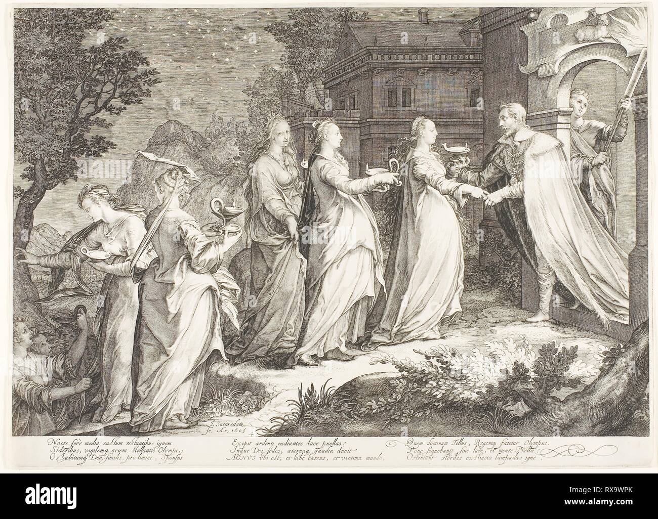 Lastra 4, da cinque sagge e cinque vergini stolte. Jan Saenredam; Netherlandish, 1565-1607. Data: 1606. Dimensioni: 266 x 369 mm (foglio, tagliato a platemark). Incisione su carta. Origine: Paesi Bassi. Museo: Chicago Art Institute. Foto Stock