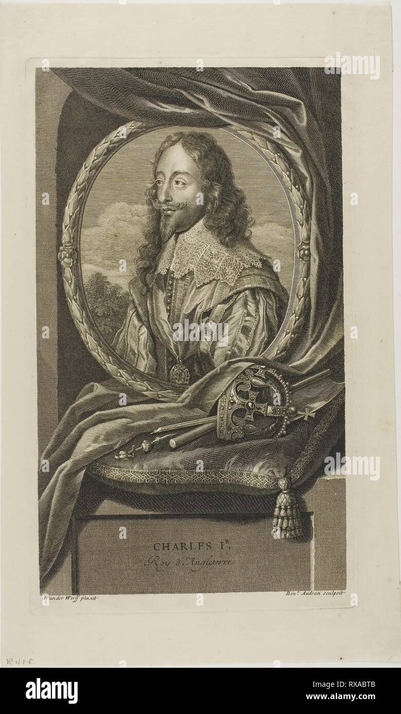 Charles I, re d'Inghilterra. Benoît Audran I (Francese, 1661-1721); dopo Adriaen van der Werff (Olandese, 1659-1722). Data: 1697. Dimensioni: 297 × 173 mm (nell'immagine); 313 × 184 mm (piastra); 374 × 224 mm (foglio). Attacco con incisione e imbianchino della crema su cui la carta. Provenienza: Francia. Museo: Chicago Art Institute. Foto Stock