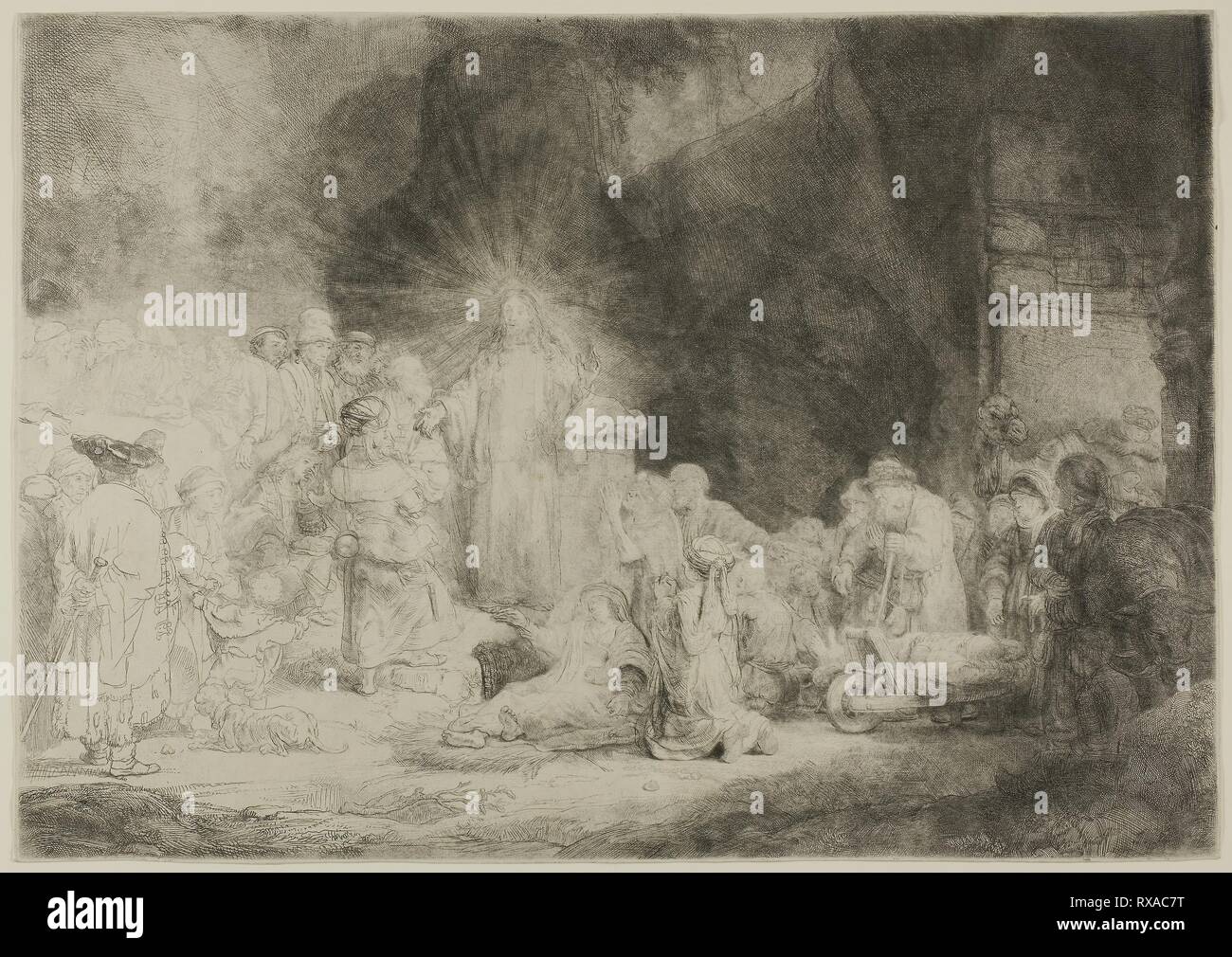 Il fiorino centinaia di stampa. Rembrandt van Rijn; Olandese, 1606-1669. Data: 1643-1653. Dimensioni: 278 x 395 mm (foglio rifilato alla piastra mark). Incisione e puntasecca on off-bianco di cui la carta. Origine: Holland. Museo: Chicago Art Institute. Autore: HARMENSZOON REMBRANDT VAN RIJN. Foto Stock