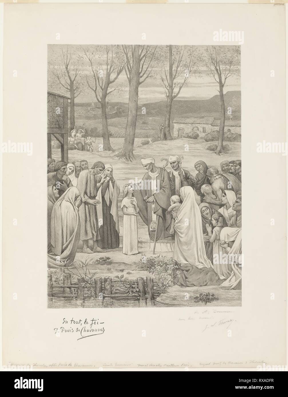 La vita pastorale di Saint Geneviève (pannello centrale). Thornley Georges-William (Francese, 1857-1935); dopo Pierre Cécile Puvis de Chavannes (Francese, 1824-1898). Data: 1883-1893. Dimensioni: 508 × 373 mm (nell'immagine); 701 × 544 mm (foglio). Litografia su carta. Provenienza: Francia. Museo: Chicago Art Institute. Foto Stock