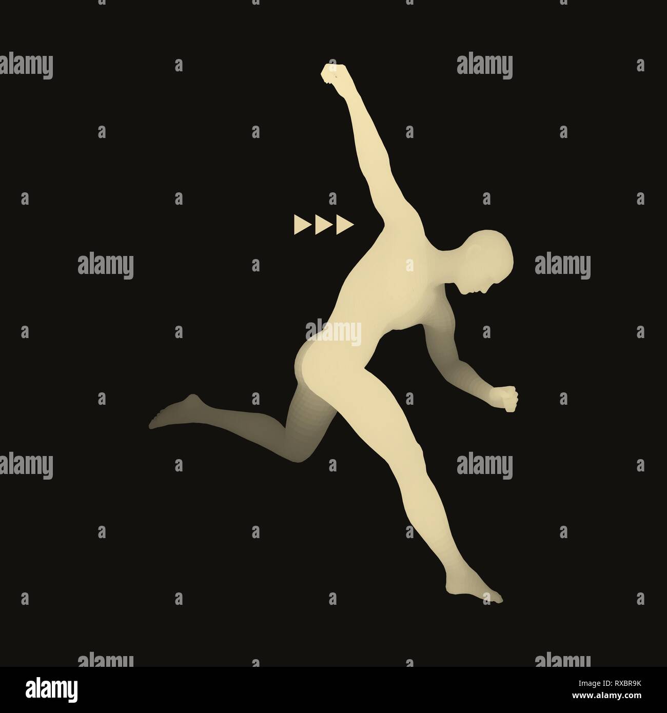 Giocatore di calcio. Il concetto di sport. Modello 3D dell'uomo. Il corpo umano. Sport simbolo. Elemento di design. Illustrazione Vettoriale. Illustrazione Vettoriale