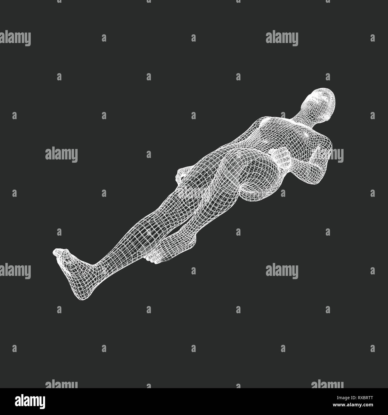 L uomo è sdraiato sul pavimento. Il tempo per rilassarsi. L'uomo rilassarsi e sognare. 3D il corpo umano modello. Illustrazione Vettoriale. Illustrazione Vettoriale
