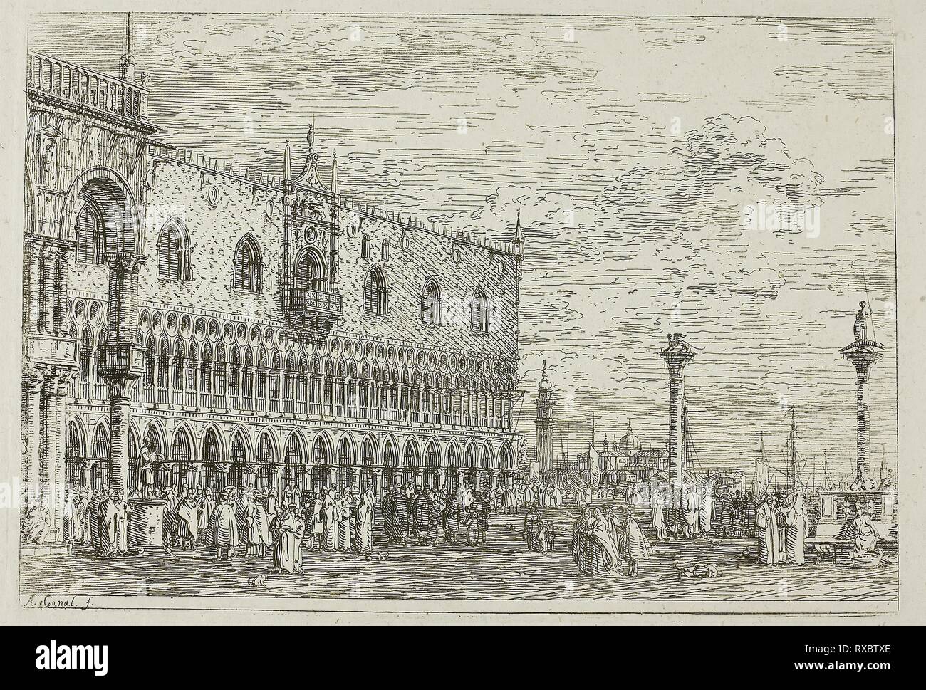 La Piera del banda V, da vedute. Il canaletto; Italiano, 1697-1768. Data: 1735-1744. Dimensioni: 140 x 209 mm (nell'immagine); 144 x 210 mm (piastra); 433 x 581 mm (foglio). Attacco in nero su avorio di cui la carta. Origine: Italia. Museo: Chicago Art Institute. Foto Stock