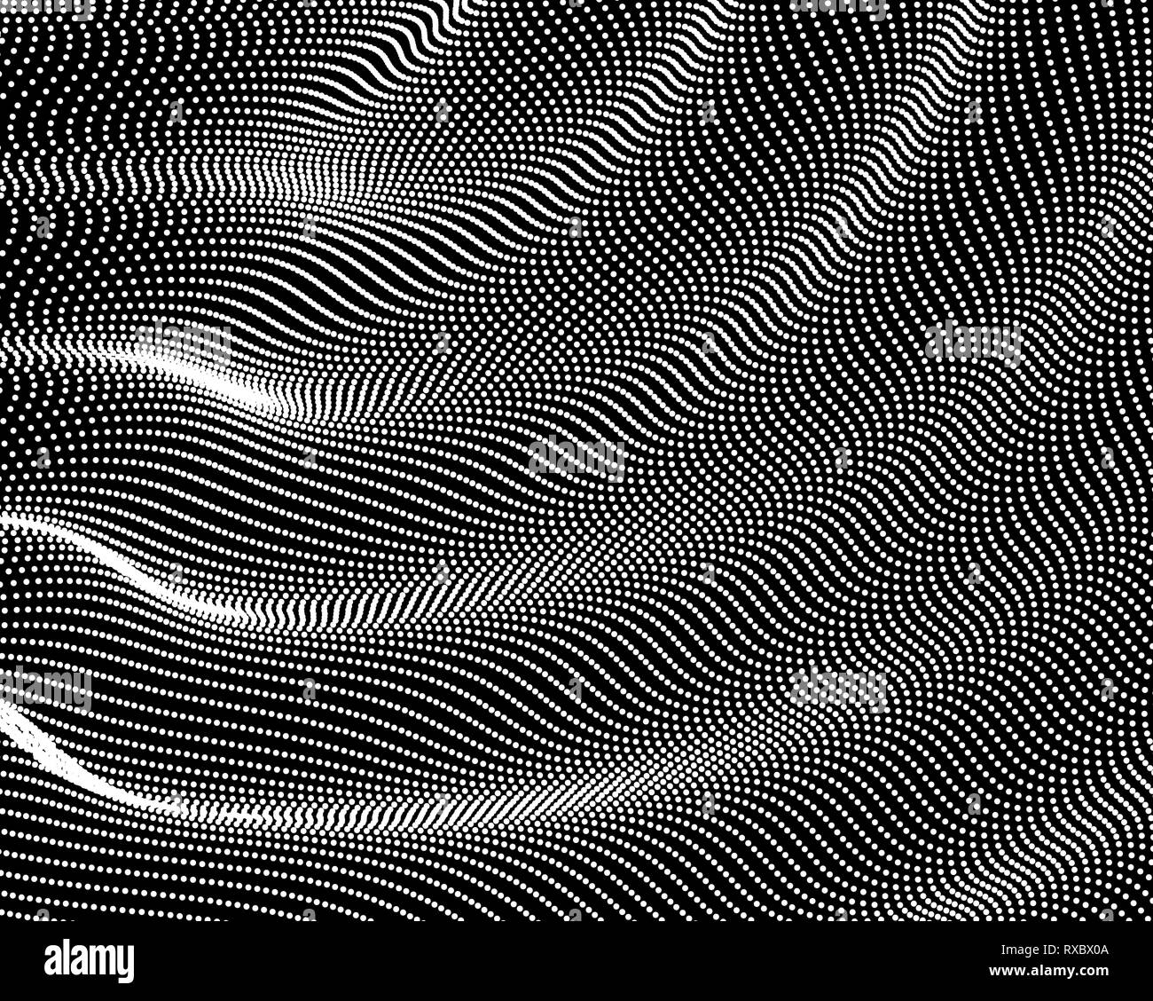 3D sfondo ondulata con effetto Increspatura. Illustrazione Vettoriale con particelle. 3D la superficie della griglia. Illustrazione Vettoriale