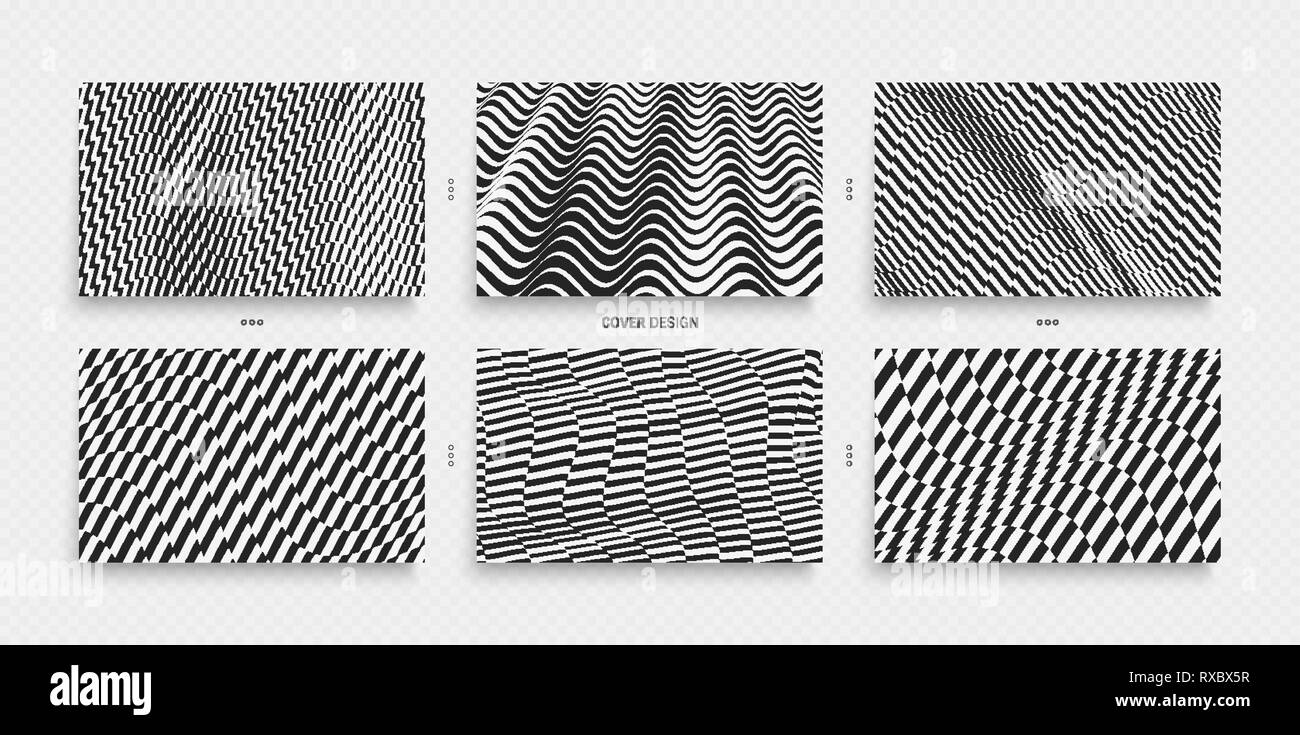 Cover Design modello. Design in bianco e nero. Modello con illusione ottica. Abstract 3D sfondo geometrico. Illustrazione Vettoriale. Illustrazione Vettoriale