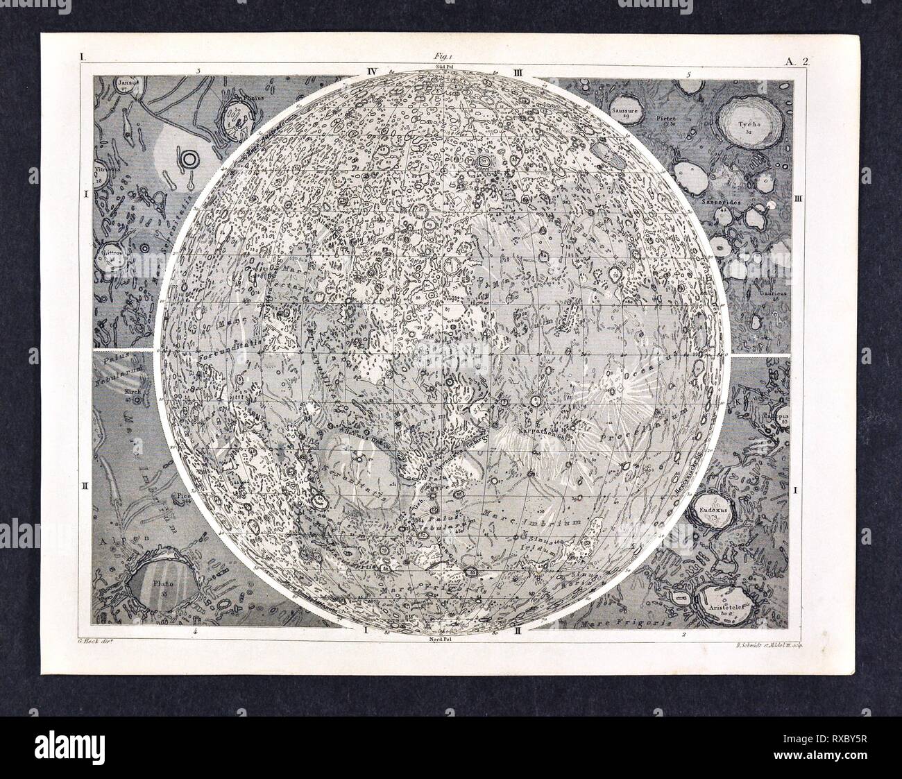 1849 Bilder Astronomia Stampa della superficie della Luna e i suoi crateri Foto Stock