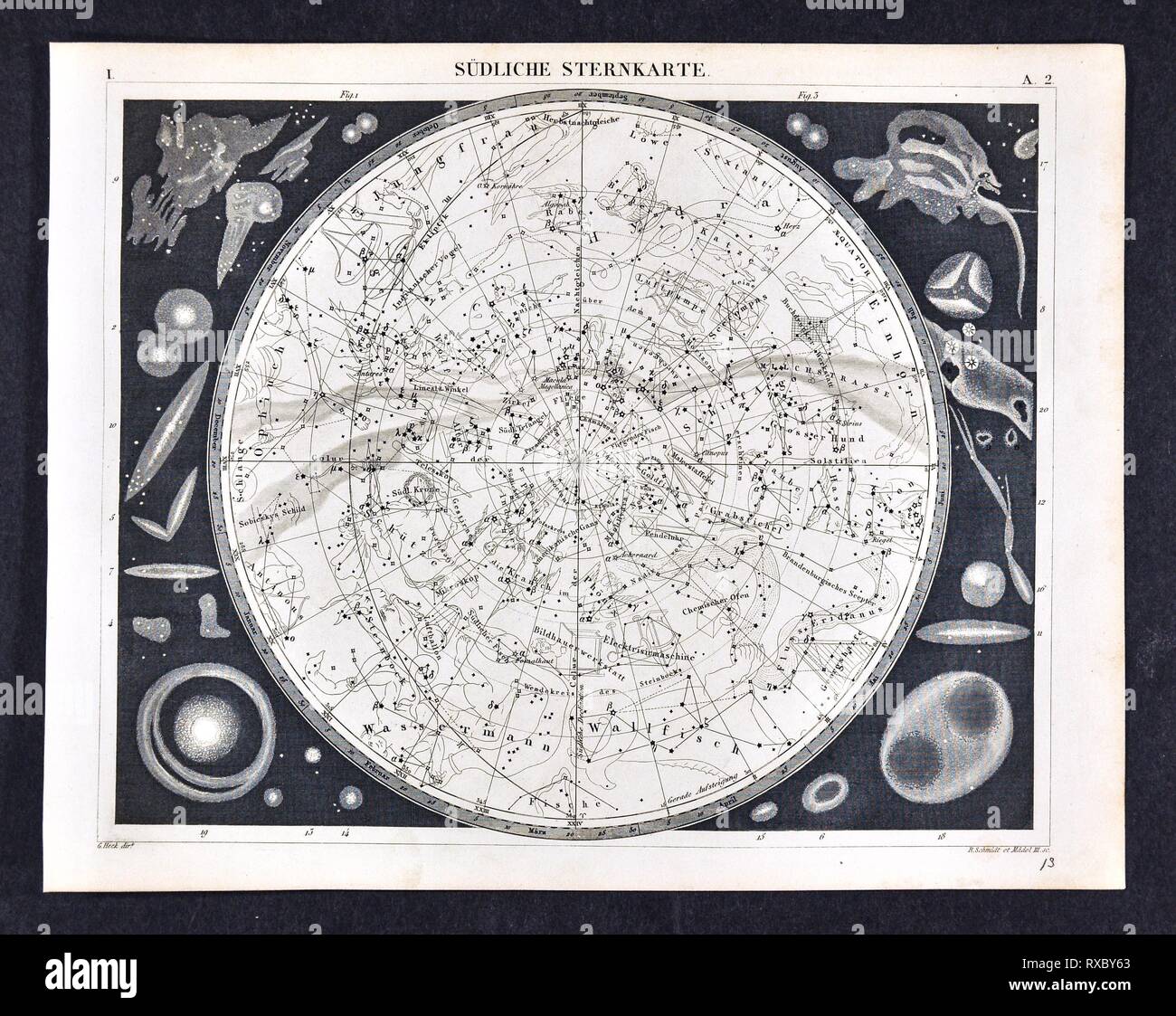 1849 Bilder Astronomia stella mappa delle costellazioni del cielo australe Foto Stock