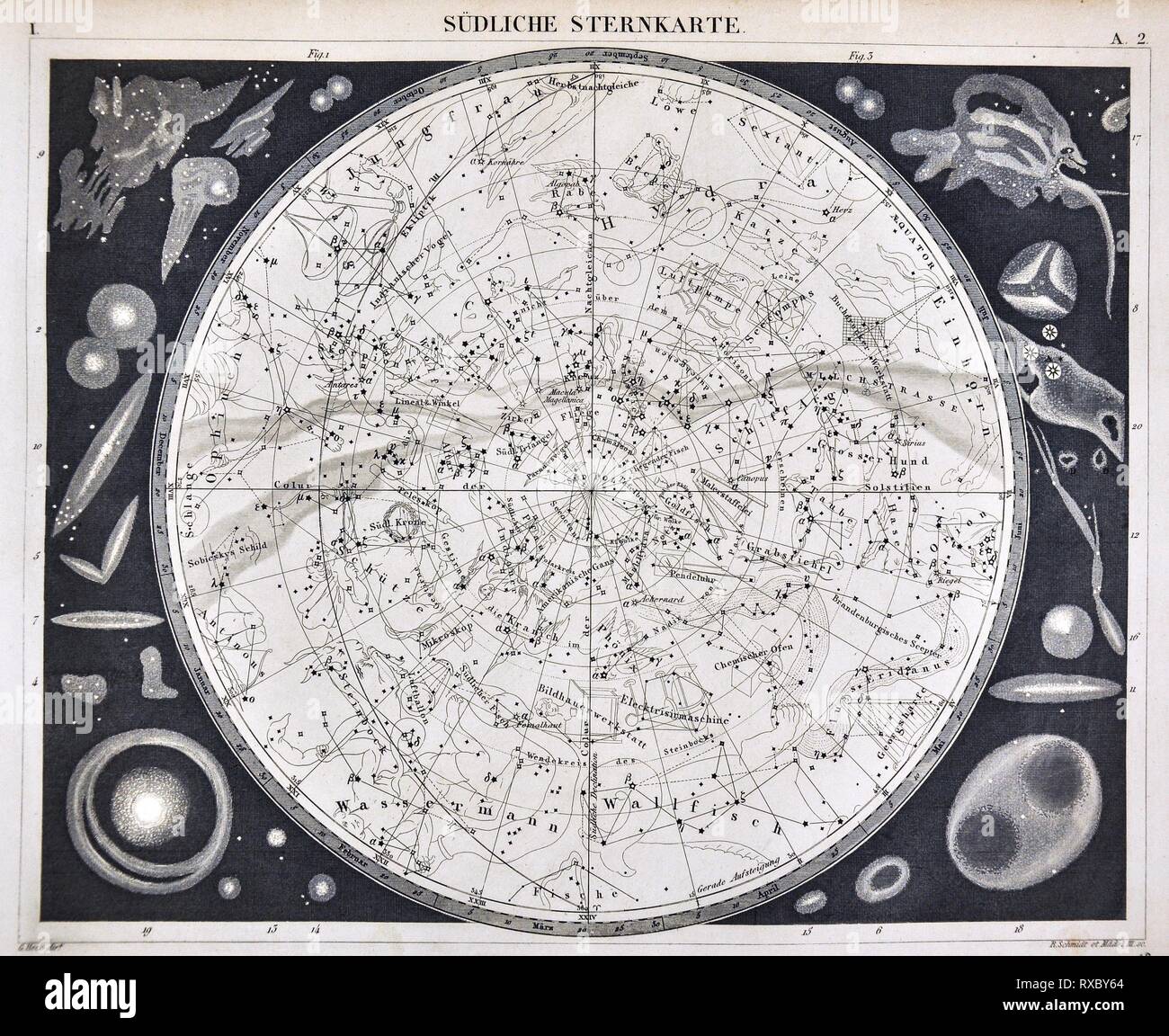 1849 Bilder Astronomia stella mappa delle costellazioni del cielo australe Foto Stock