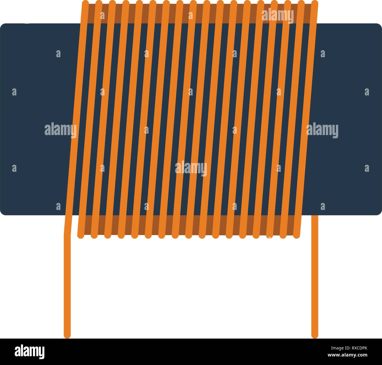 Bobina di induttanza e la relativa icona. Schermo piatto a colori e design. Illustrazione Vettoriale. Illustrazione Vettoriale