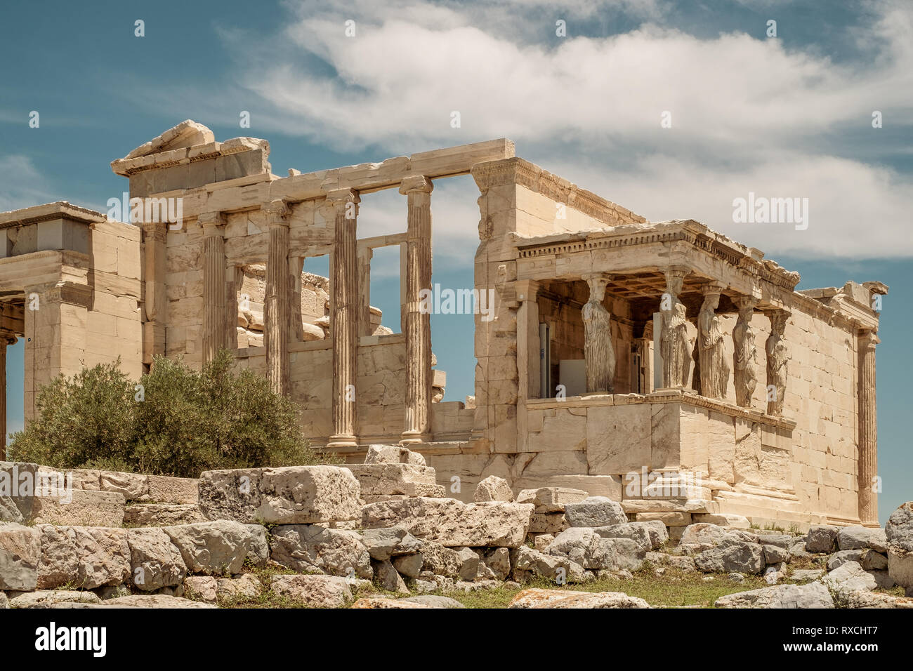 Le Cariatidi dell'Eretteo, Acropoli di Atene, Grecia. Foto Stock
