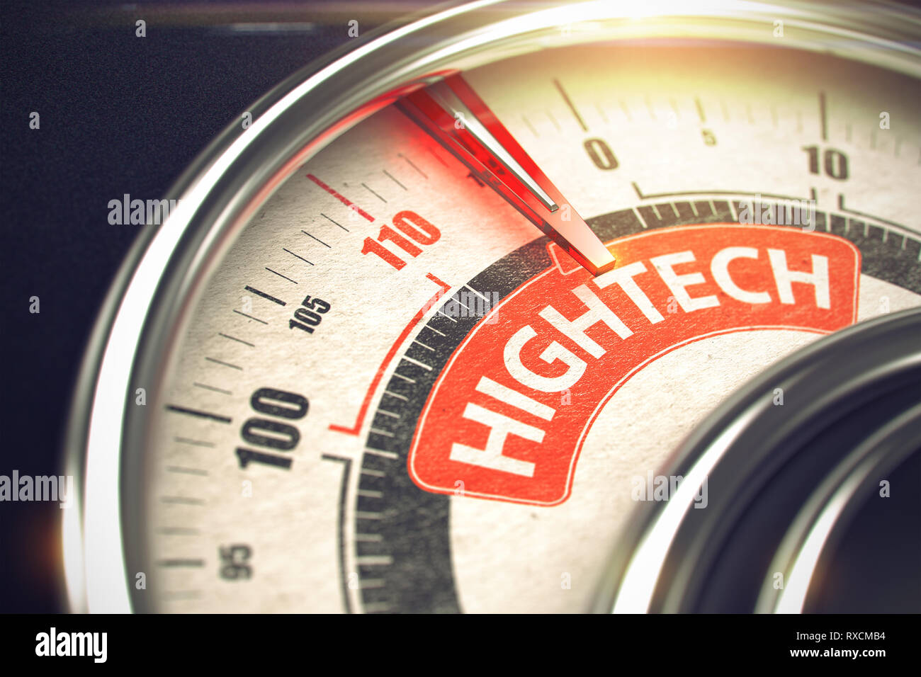 Hightech - Testo su scala concettuale con ago rosso. 3D. Foto Stock