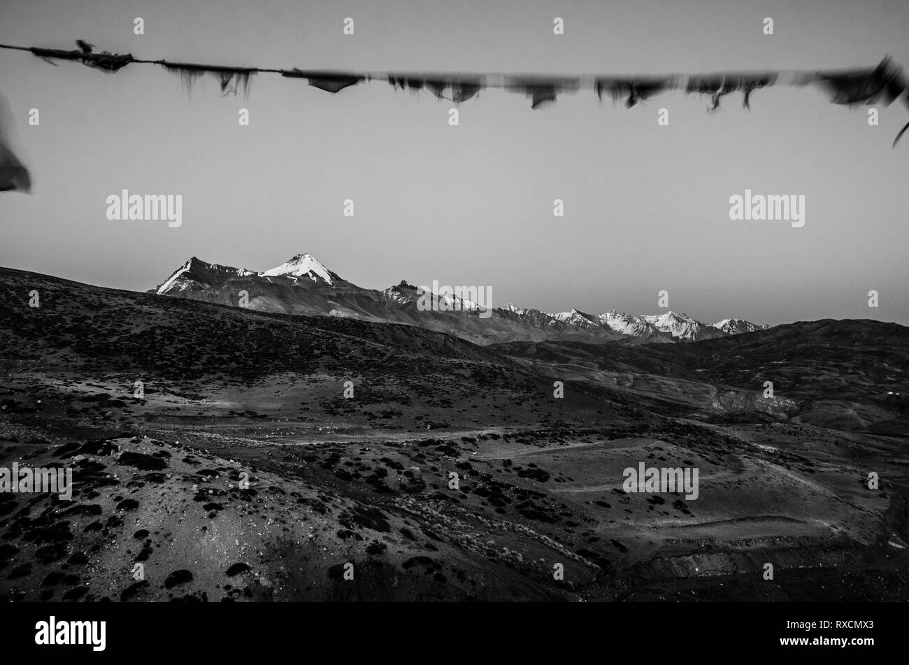 Vista della Spiti Valley vicino a Kye Gompa. Foto Stock