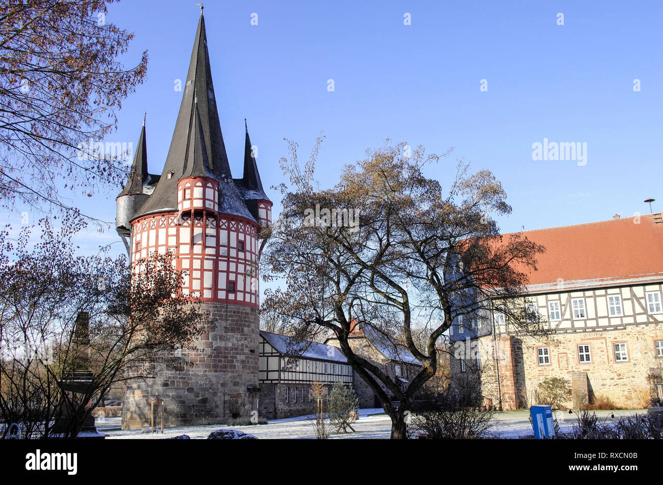 Malerisches Neustadt Hessen Fachwerk Junker Hansen Turm Deutschland Germania Foto Stock