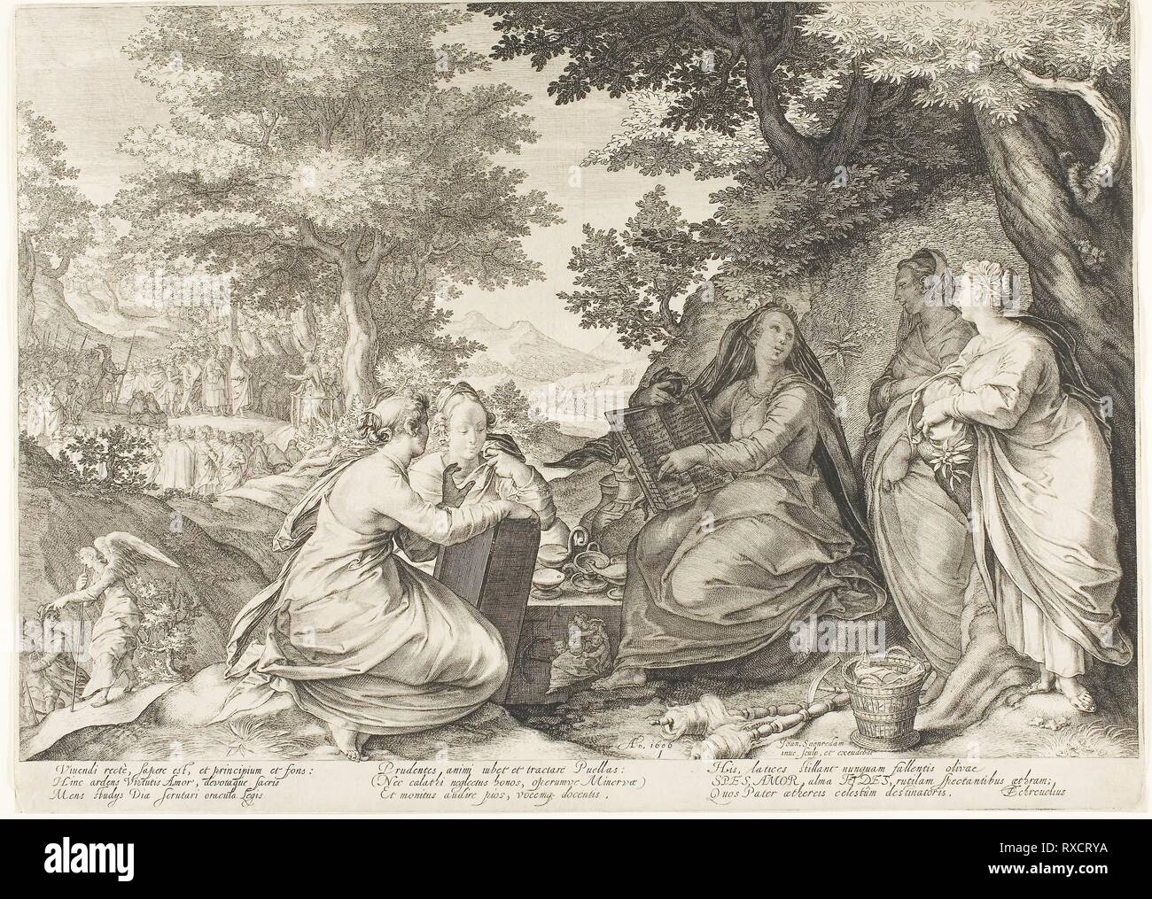 La lastra 1, da cinque sagge e cinque vergini stolte. Jan Saenredam; Netherlandish, 1565-1607. Data: 1606. Dimensioni: 265 x 367 mm (foglio, tagliato a platemark). Incisione su carta. Origine: Paesi Bassi. Museo: Chicago Art Institute. Foto Stock