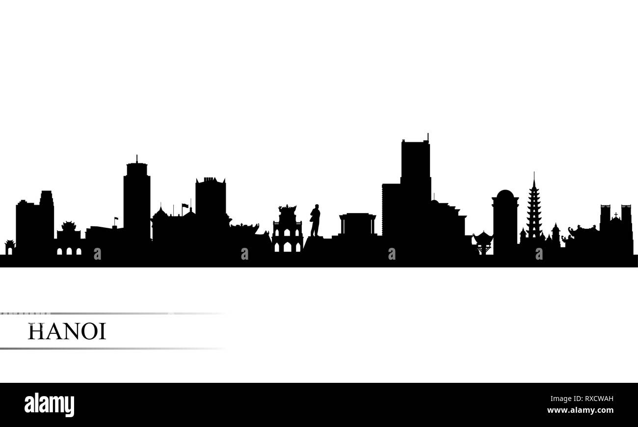 Hanoi skyline della città sullo sfondo di silhouette, illustrazione vettoriale Illustrazione Vettoriale
