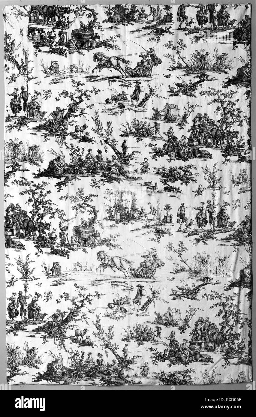 Les Plaisirs Des Quatre Saisons (piaceri del Four Seasons) (tessuti per arredamento). Progettato da Jean Baptiste Huet (Francese, 1745-1811) dopo Jacques Stella (Francese, 1596-1657) e Claudine Stella (Francese, 1636-1697); fabbricato dalla manifattura Oberkampf (Francese, 1738-1815); Francia, Jouy-en-Josas. Data: 1783-1789. Dimensioni: 271.6 × 126,1 cm (102 × 46 in.). Cotone, ad armatura a tela; calcografia stampato. Provenienza: Francia. Museo: Chicago Art Institute. Foto Stock
