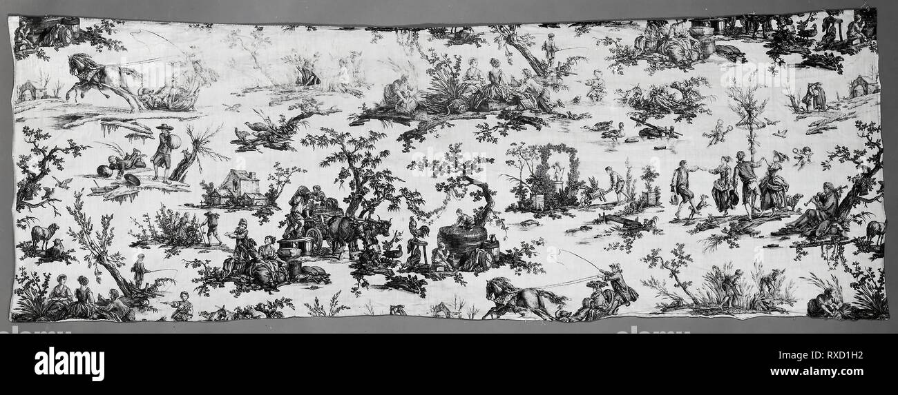 Les Plaisirs Des Quatre Saisons (piaceri del Four Seasons) (tessuti per arredamento). Progettato da Jean Baptiste Huet (Francese, 1745-1811) dopo Jacques Stella (Francese, 1596-1657) e Claudine Stella (Francese, 1636-1697); fabbricato dalla manifattura Oberkampf, 1738-1815; Francia, Jouy-en-Josas. Data: 1775-1795. Dimensioni: 190,5 × 64,1 cm (75 × 25 1/4 in.). Cotone, ad armatura a tela; calcografia stampato. Provenienza: Francia. Museo: Chicago Art Institute. Foto Stock