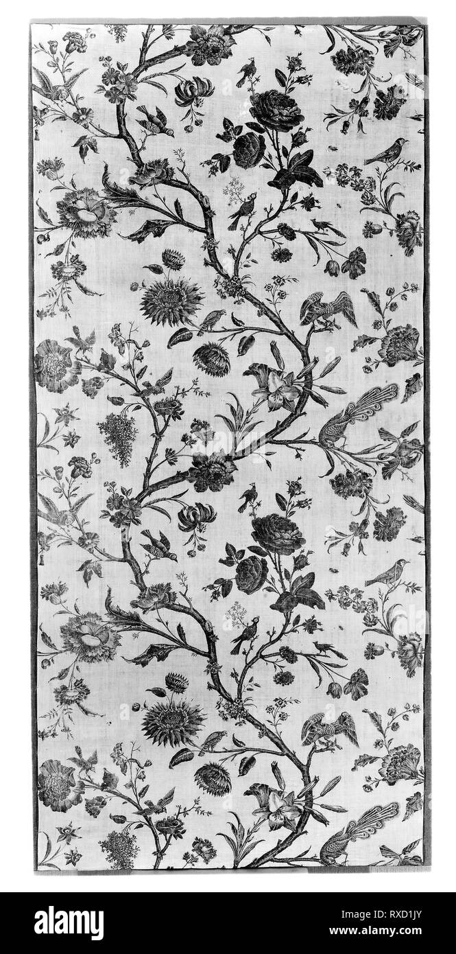 Pannello (Tessuti per Arredamento). La Francia. Data: 1780-1800. Dimensioni: a: 220,7 × 94,6 cm (86 3/4 × 37 1/4 in.) b: 224.1 × 28,3 cm (88 1/4 × 11 1/8 in.) ordito ripetere: 100,4 cm (39 1/2 in.). Cotone, ad armatura a tela; quilted; blocco stampate. Provenienza: Francia. Museo: Chicago Art Institute. Foto Stock