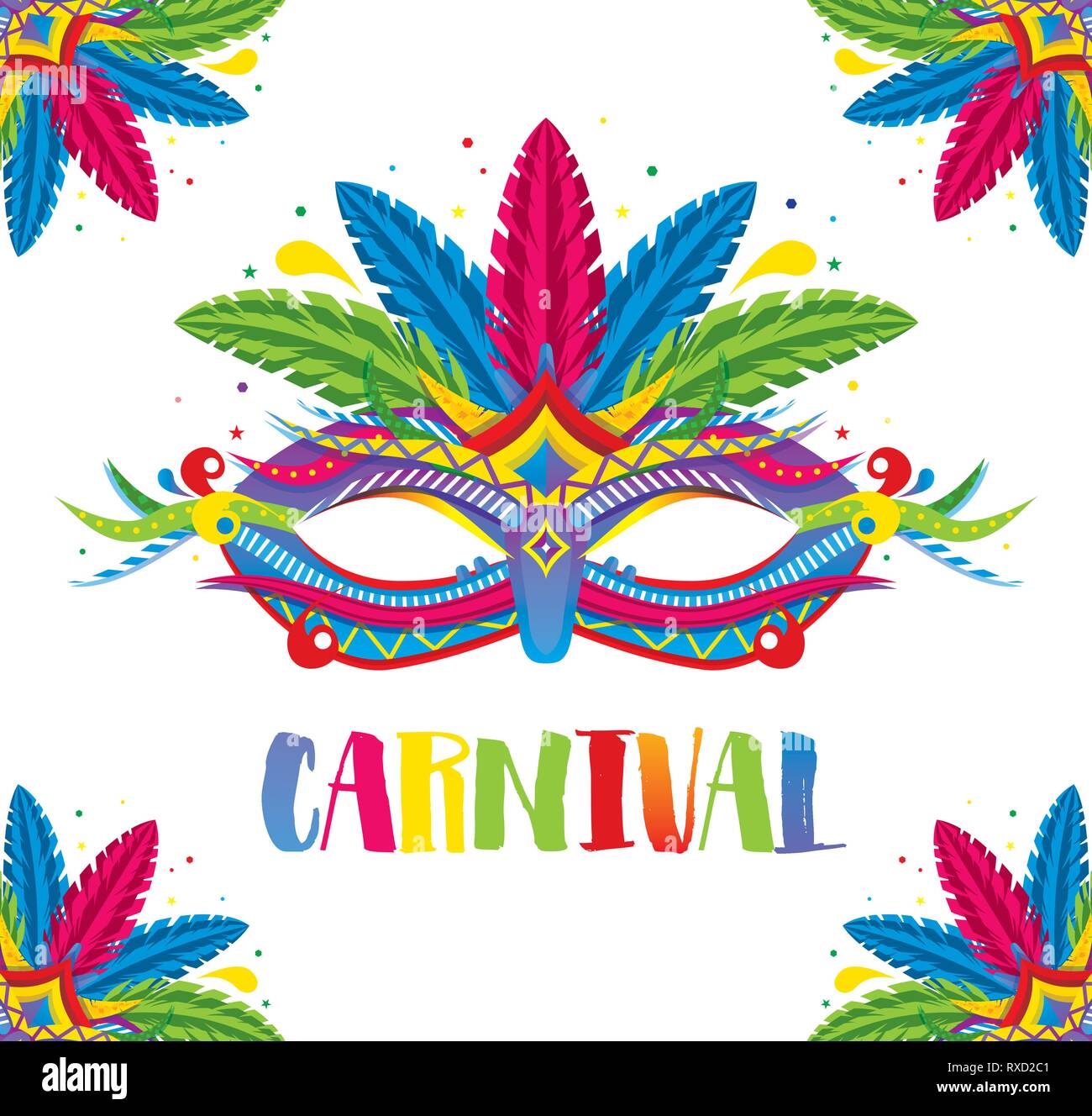 Maschera di carnevale con le piume isolato su bianco. Illustrazione Vettoriale. Illustrazione Vettoriale