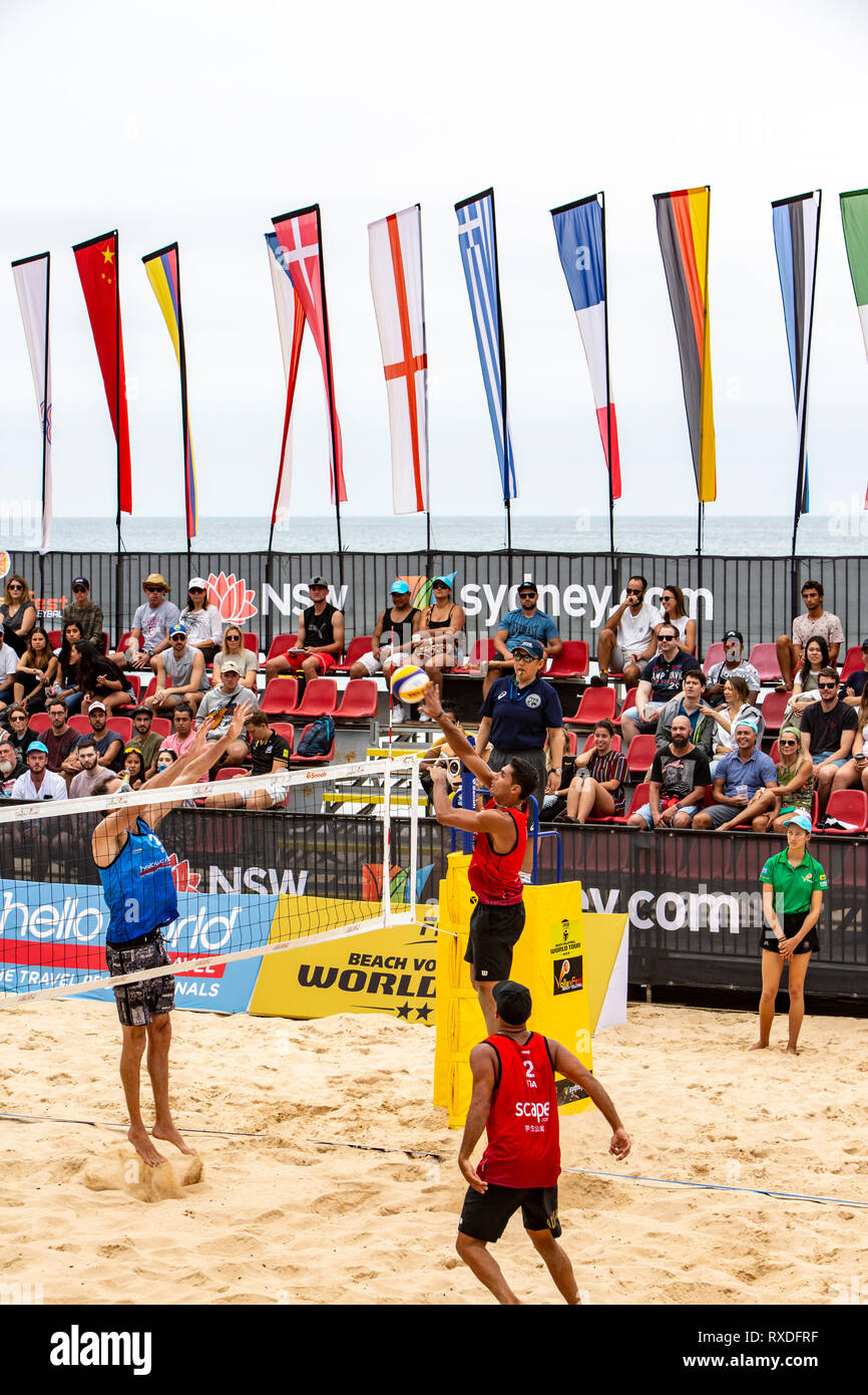 Sydney, Australia. 9 Mar 2019. Quarti di finale giorno a Volleyfest 2019, un FIVB Beach Volleyball World Tour tournament che si terrà per la quinta volta a Manly Beach a Sydney, Australia. Sabato 9 marzo 2019. Credito: martin berry/Alamy Live News Foto Stock