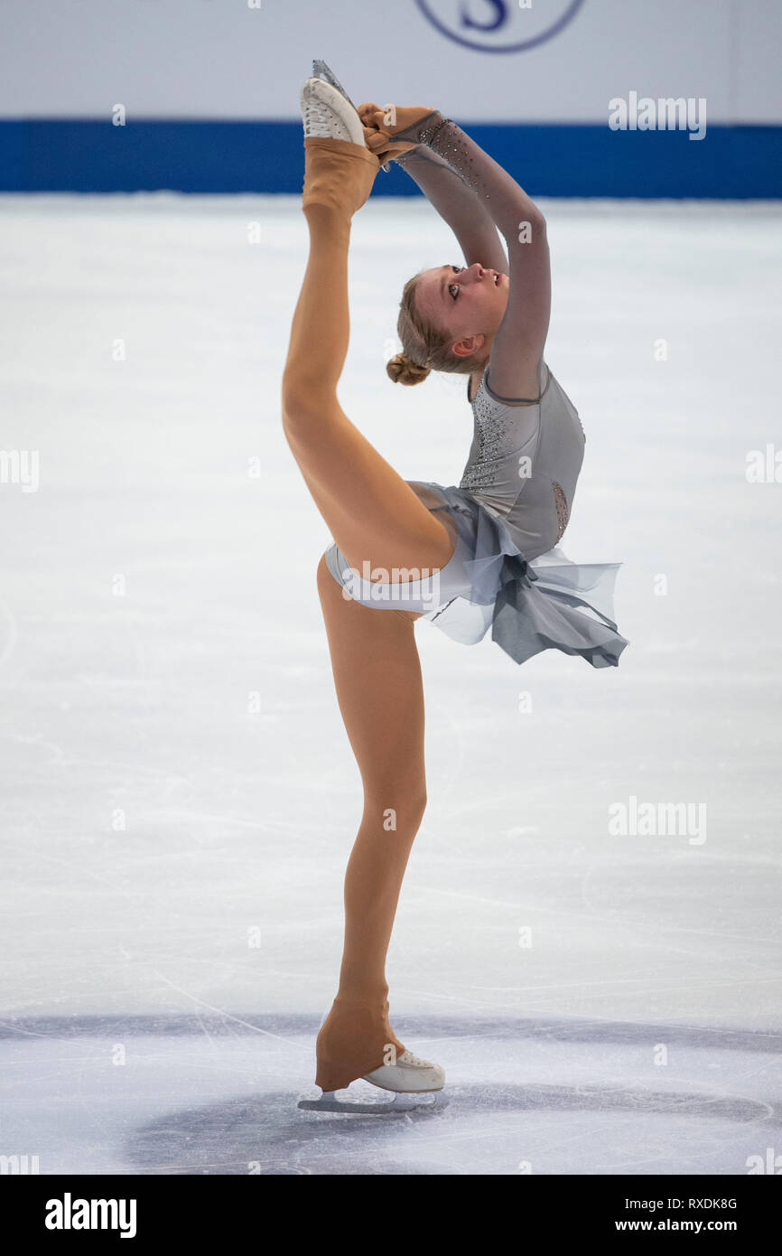 Alexandra Feigin di Bulgaria durante il ISU Junior World Figure Skating Championships 2019, Junior Ladies breve programma al Dom Sportova Zagreb, Croazia, il 8 marzo 2019. Credito: Enrico Calderoni AFLO/sport/Alamy Live News Foto Stock