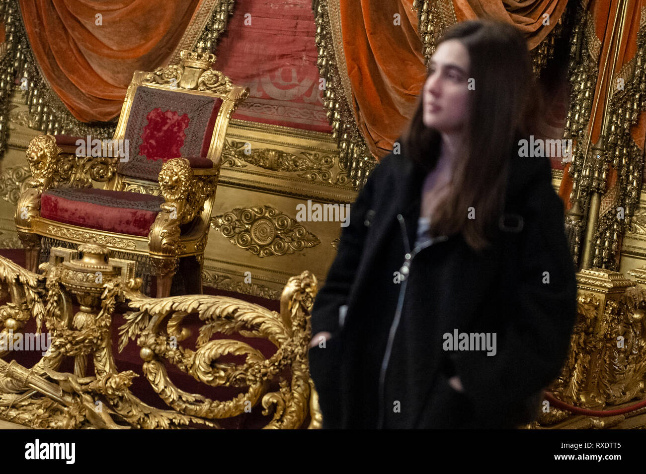 Torino, Italia, 09 marzo, 2019. Foto LaPresse/Nicol&#xf2; campo il 3/9/2019 Torino (Italia) Cronaca Settimana dei Musei, l'iniziativa promossa dal Ministero per i Beni e le attività&#xe0; culturali prevede l'ingresso gratuito a tutti i musei statali dal 5 al 10 marzo Nella foto: la sala del trono di Palazzo Reale Foto LaPresse/Nicol&#xf2; campo Marzo 9, 2019 Torino (Italia) News Settimana di musei, l'iniziativa promossa dal Ministero per i Beni e le Attività Culturali offre ingresso gratuito a tutti i musei statali dal 5 al 10 marzo nella foto: la Sala del Trono del Palazzo Reale Credi Foto Stock