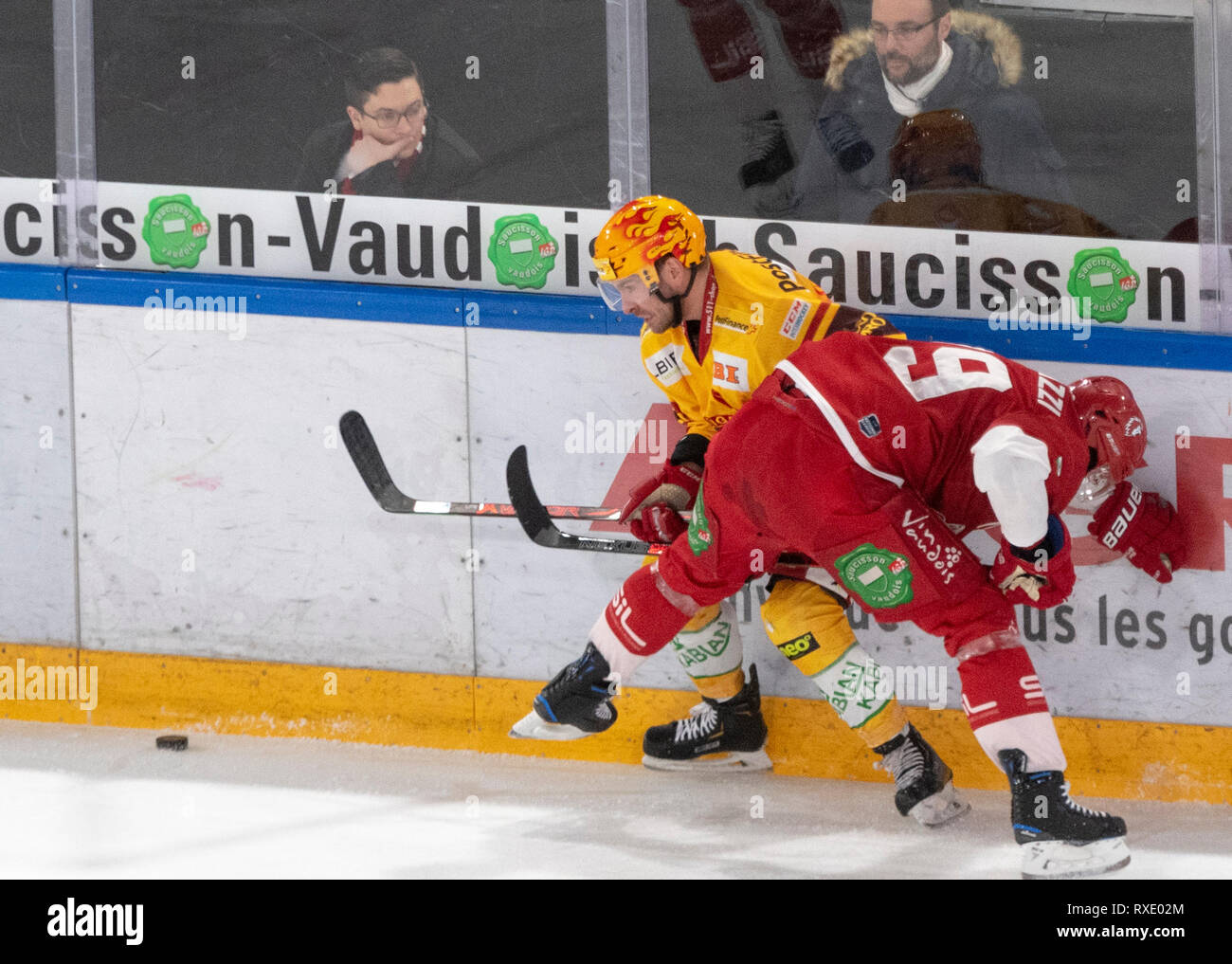 Losanna, Svizzera. 9 marzo, 2019. LNA svizzera di hockey su ghiaccio HC LOSANNA VS SCL Tigers- Lausanne Hc Vs HC SCL Tigers a Vaudoise Arena, Losanna (Play-off Quarti di Finale atto I), 09-03-2019. Credito: Eric Dubost/Alamy Live News Foto Stock