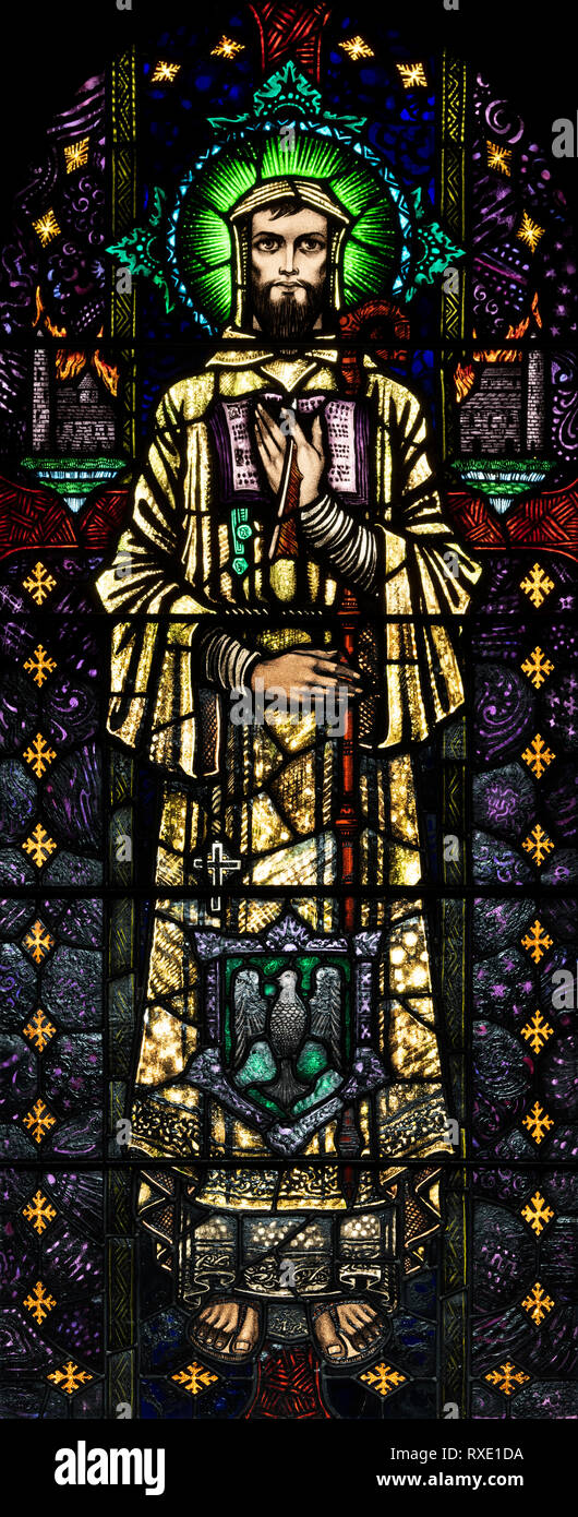 San Colombano, Patrono d'Irlanda, St. Oswald & San Edmund Chiesa, Ashton in Makerfield, Greater Manchester, Regno Unito Foto Stock