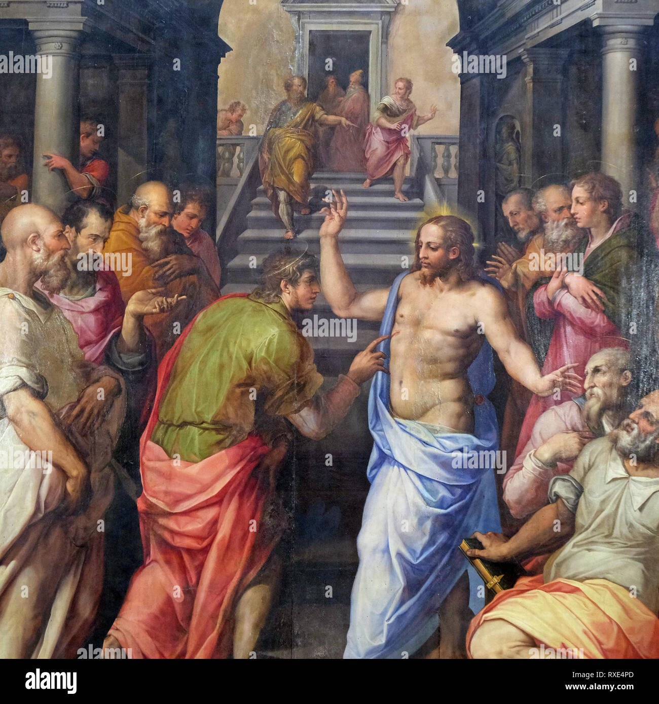L incredulità di Tommaso, 1572 da Giorgio Vasari, la Basilica di Santa Croce (Basilica di Santa Croce) a Firenze, Italia Foto Stock