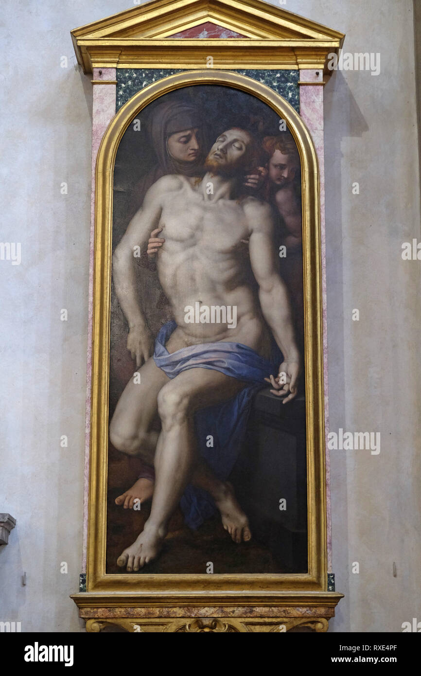 Pietà da Agnolo di Cosimo usualmente noto come il Bronzino, o Agnolo Bronzino, Basilica di Santa Croce (Basilica di Santa Croce) a Firenze, Italia Foto Stock