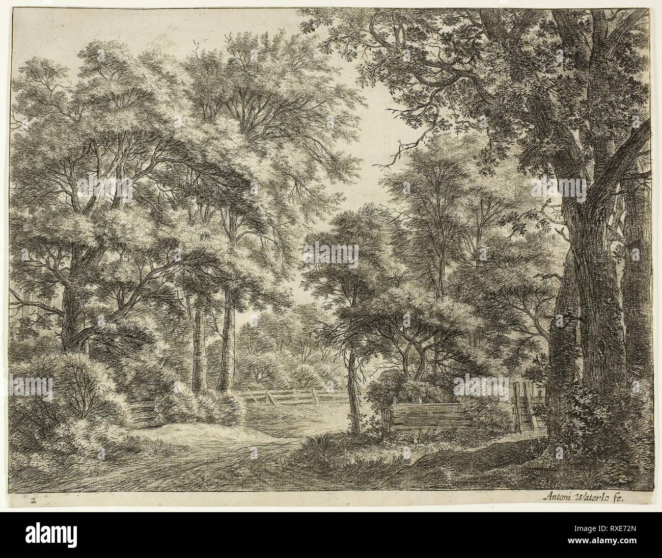 Le parti di legno appena tagliato. Anthoni Waterlo; Olandese, 1609-1690. Data: 1629-1690. Dimensioni: 214 x 284 mm (nell'immagine); 222 x 285 mm (foglio). Acquaforte su carta. Origine: Holland. Museo: Chicago Art Institute. Autore: Anthonie Waterloo. Foto Stock