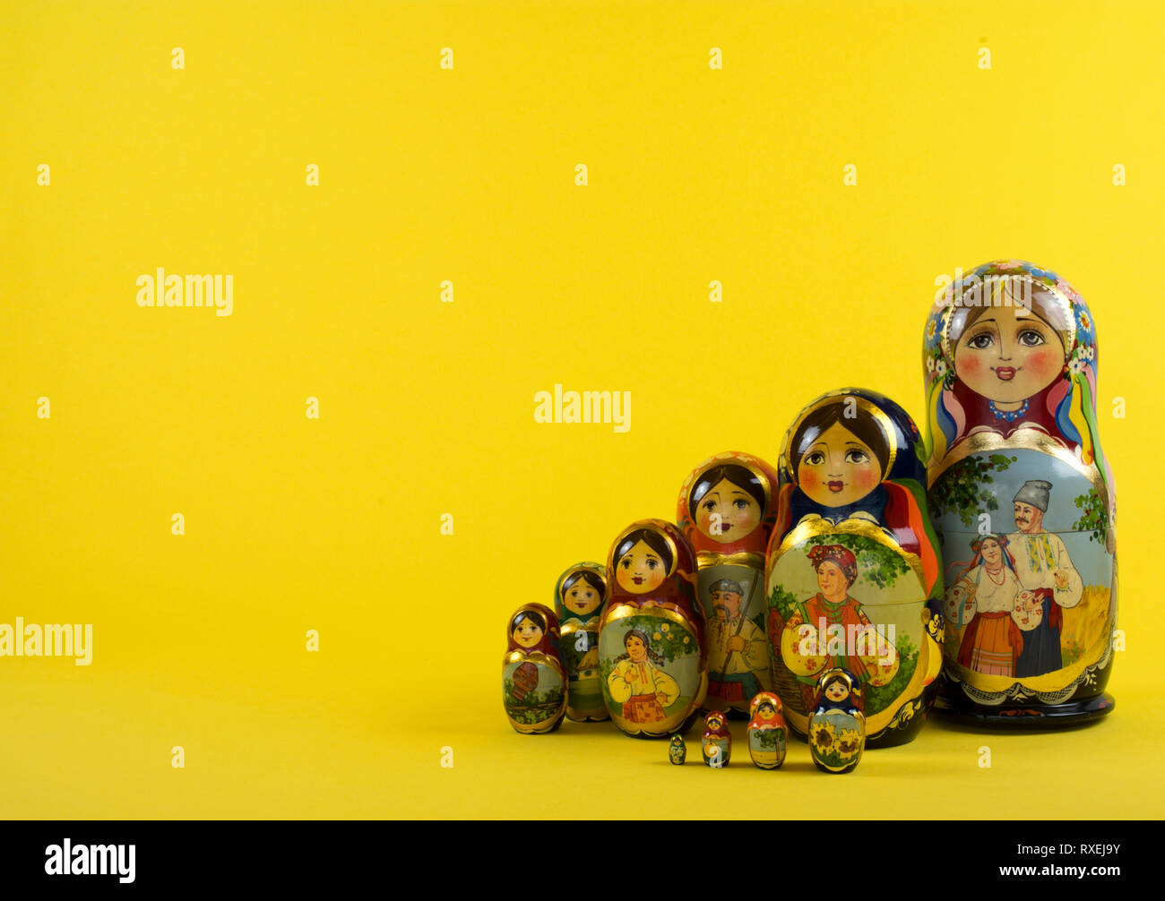 Russische Puppen Matrjoschka, 10 Stück Foto Stock