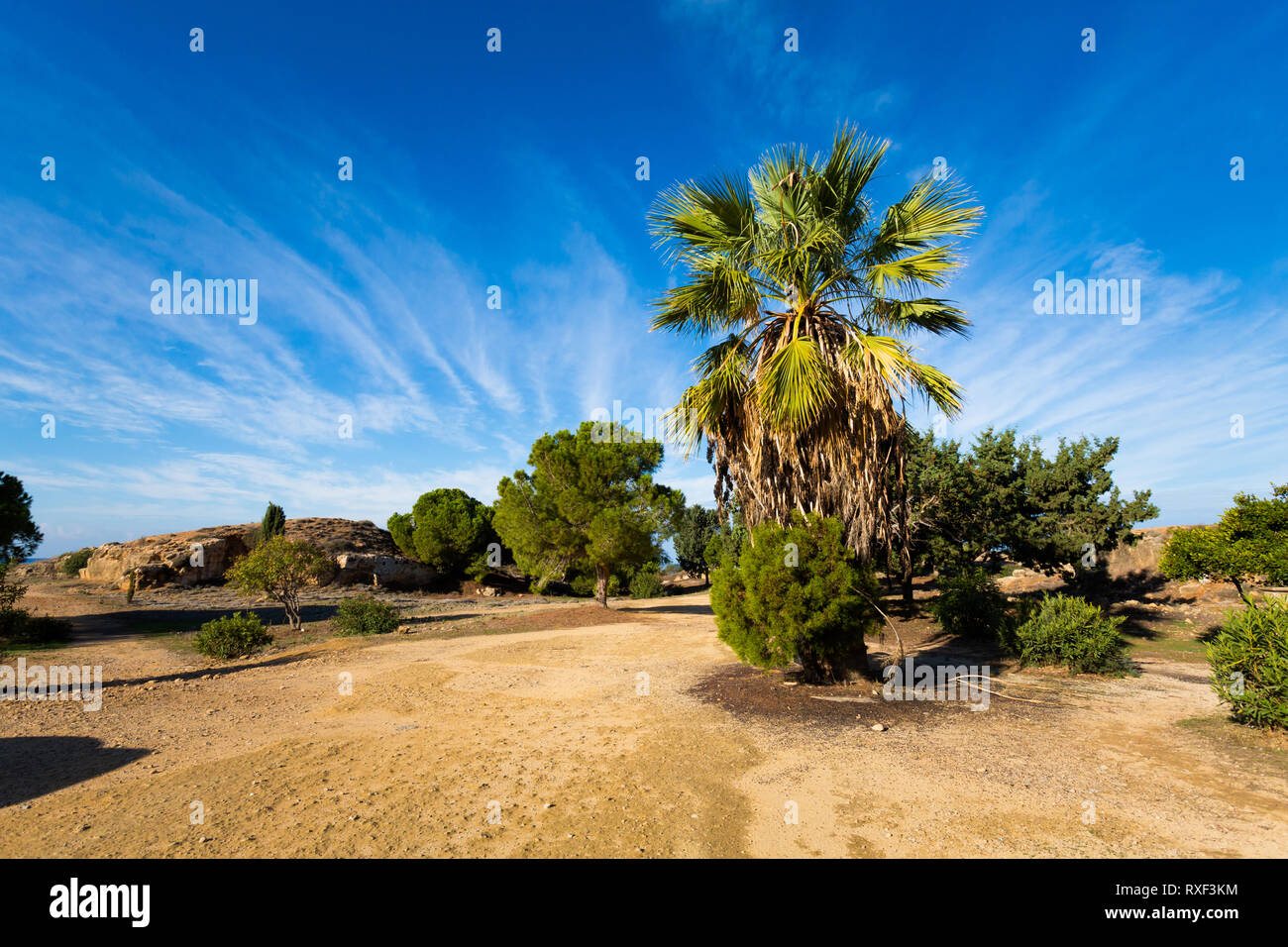 Bella e antica tombe dei re cimitero parco archeologico di Paphos. Antico Cimitero prese sulla isola di Cipro. Foto Stock