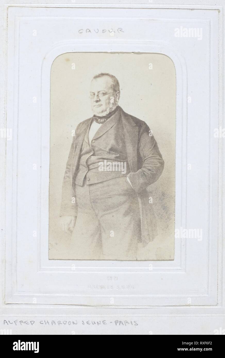 Camillo Benso Conte di Cavour. Alfred Chardon Jeune; francese, 1830-1897. Data: 1860-1869. Dimensioni: 8,4 x 5,5 cm (l'immagine/carta); 10,1 x 6,2 cm (mount). Albume stampa. Provenienza: Parigi. Museo: Chicago Art Institute. Autore: Sconosciuto. Foto Stock