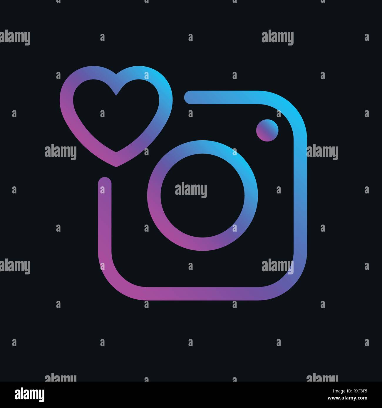 Fotocamera icona vettore con il cuore, simbolo sociale. Semplice design piatto per web o mobile app. Colore sfumatura segno. Illustrazione Vettoriale. EPS 10 Illustrazione Vettoriale