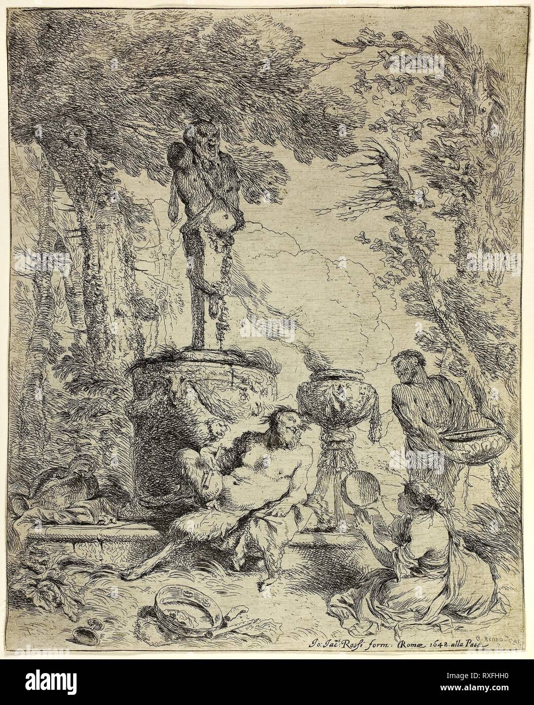 Festa del Pan. Giovanni Benedetto Castiglione; Italiano, 1609-1664. Data: 1642-1652. Dimensioni: 227 x 184 mm (l'immagine/foglio; tagliato dentro la piastra). Acquaforte su carta avorio. Origine: Italia. Museo: Chicago Art Institute. Foto Stock