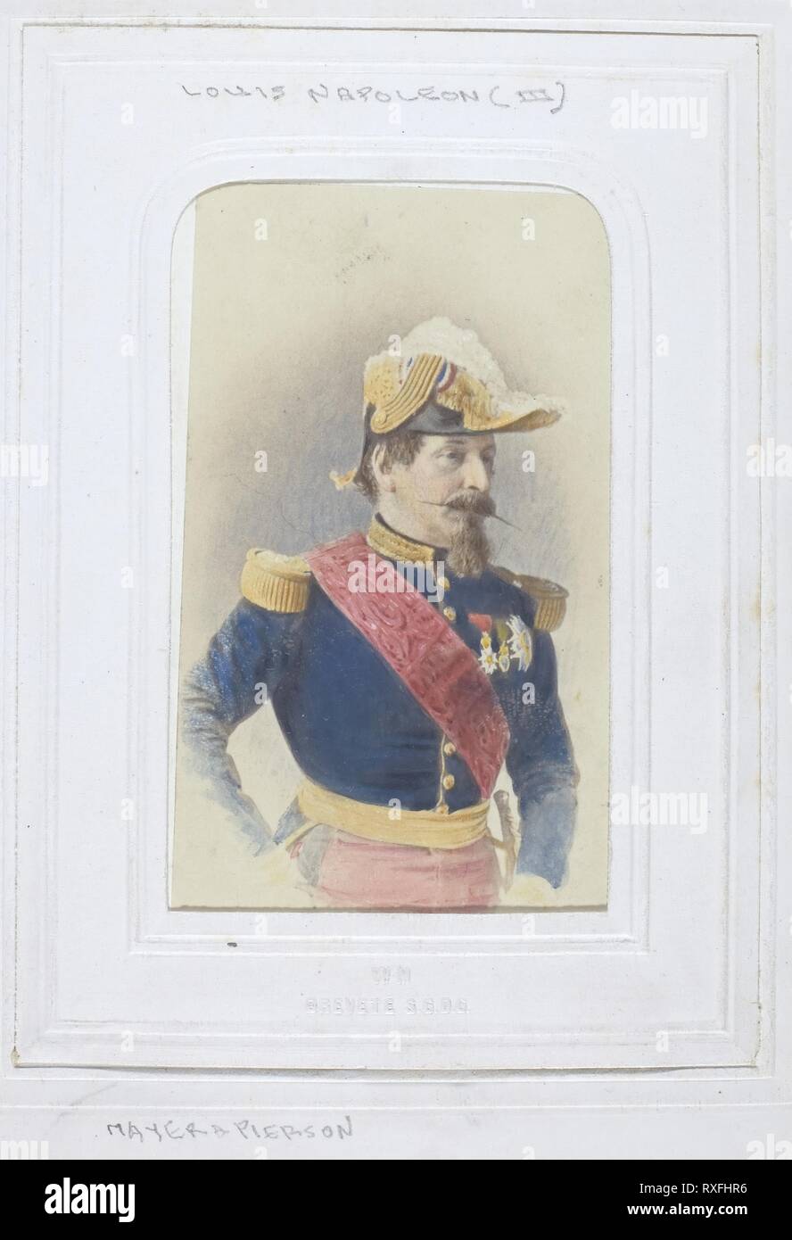 Napoleone III. Mayer e Pierson; francese, active 1855-1878. Data: 1860-1869. Dimensioni: 8,7 x 5,4 cm (l'immagine/carta); 10,4 x 6 cm (mount). Albume stampa. Provenienza: Francia. Museo: Chicago Art Institute. Autore: Mayer et Pierson. Foto Stock